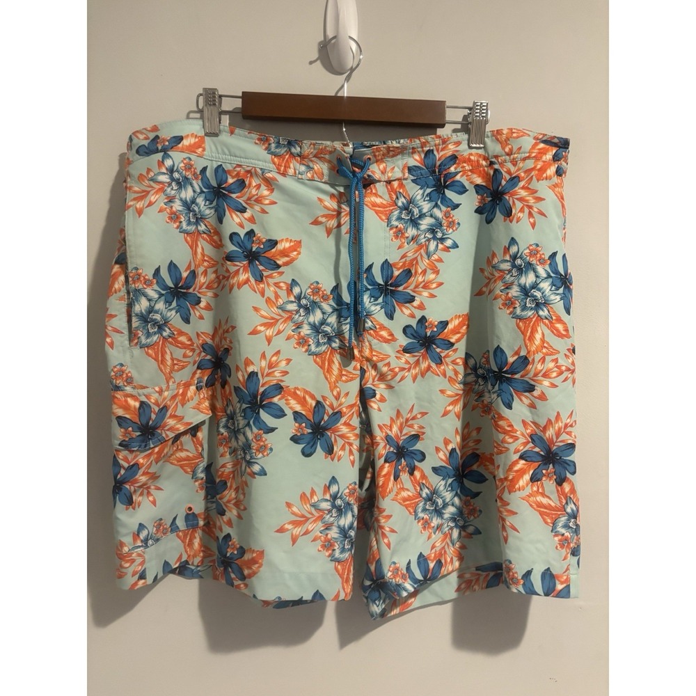 Crown and‎ Ivy Swim Trunks Men's XL Mesh Lined Board Shorts Blue Palm Trees